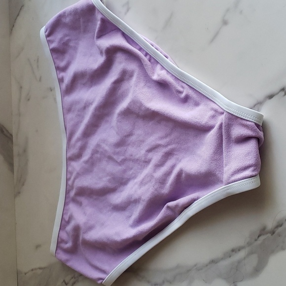 Kona Sol™ Purple Terry Cloth Solid High Waist High Leg Bikini Bottom Size L # - Picture 3 of 7